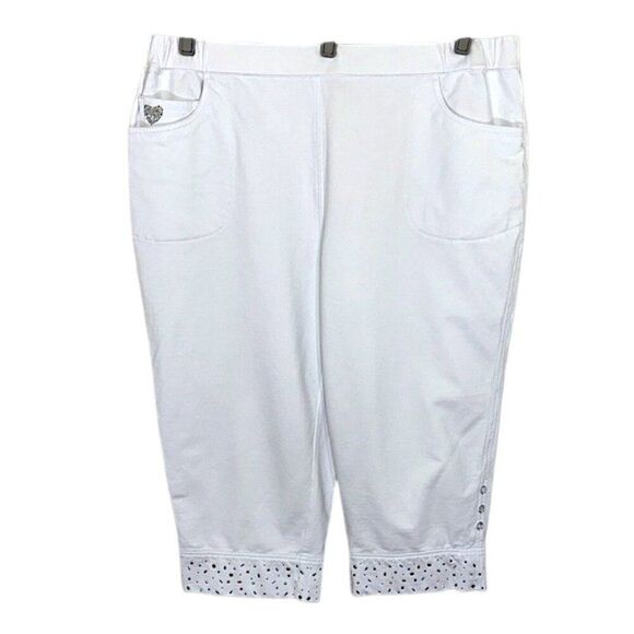 Quacker Factory Dream Jeannes Capri Size 2X White Like New Embellished - Picture 3 of 10